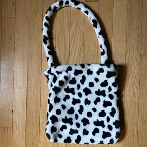 Halloween costume cosplay purse or bag cow print black white soft fuzzy fun